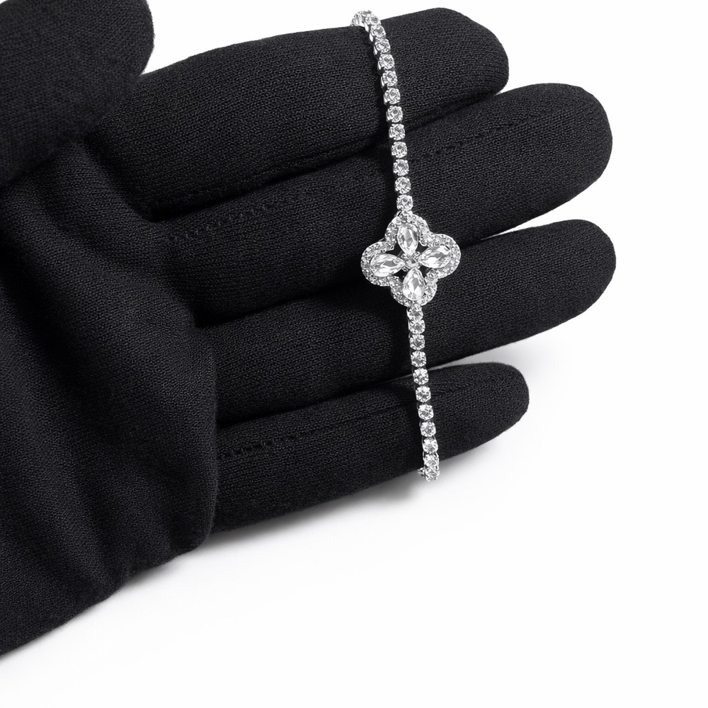 Swarovski Silver-Tone Crystal Bracelet with Clover Accent